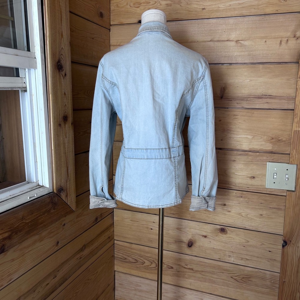 Utility Safari Military Denim Jacket Women Large Light Wash Y2K Faded Glory - Picture 4 of 7